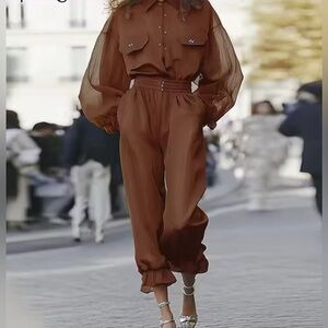 NWT Chocolate Brown Women's Sheer Two Piece Set